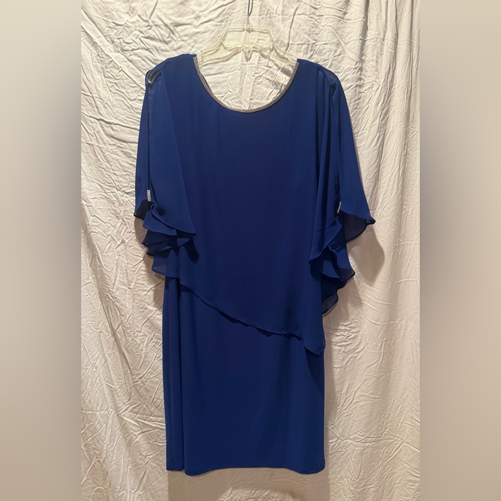Blue cocktail dress with rhinestone trim, size Large